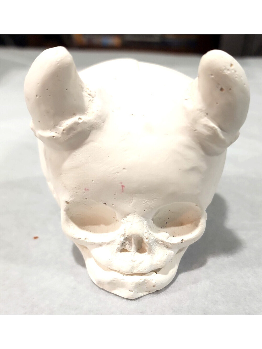 Handmade Horned Demon Skull Sculpture 3x5 Glossy Gothic Halloween Heavy